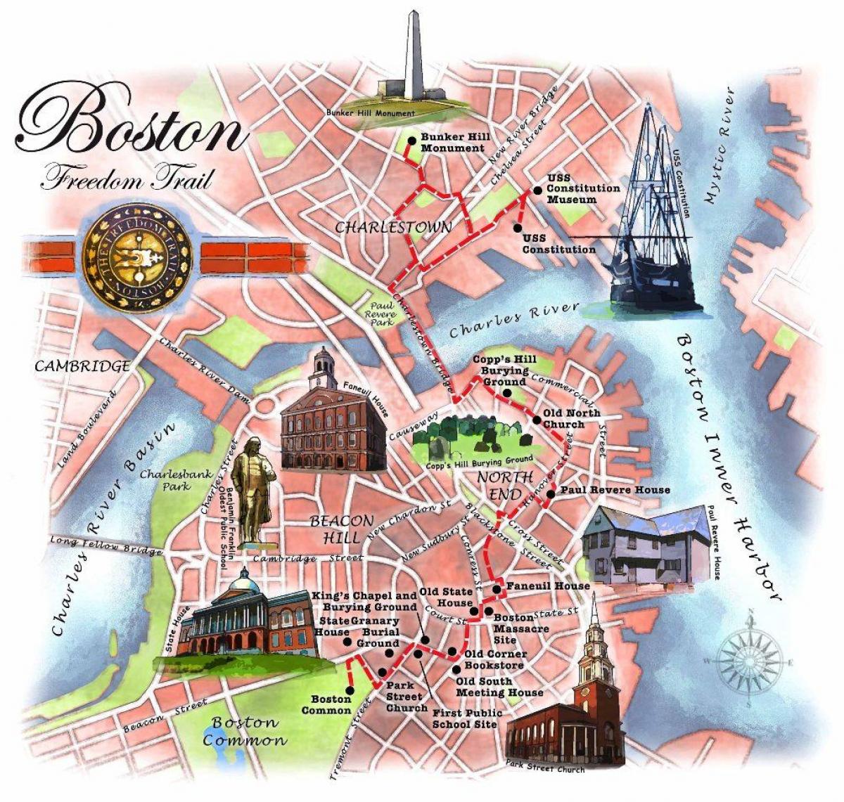 freedom trail map of boston commons and state house map